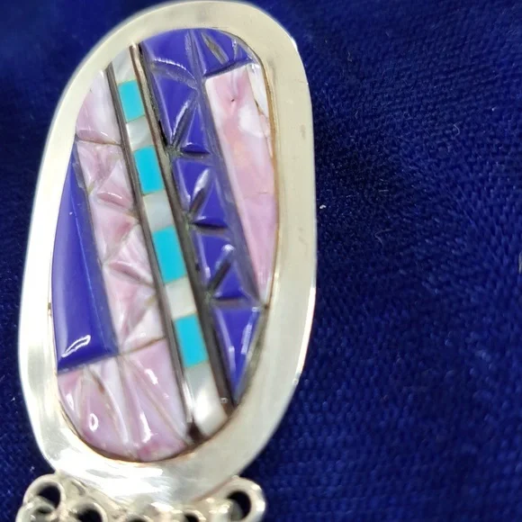 Vintage Native American Multi Stone On Sterling Silver Dangle Earrings Post - Picture 9 of 16